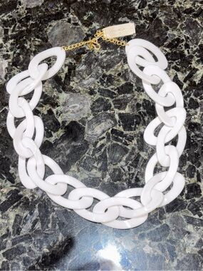 Kenneth Jay Lane White Oversized Chain-Link Necklace with Gold Accents